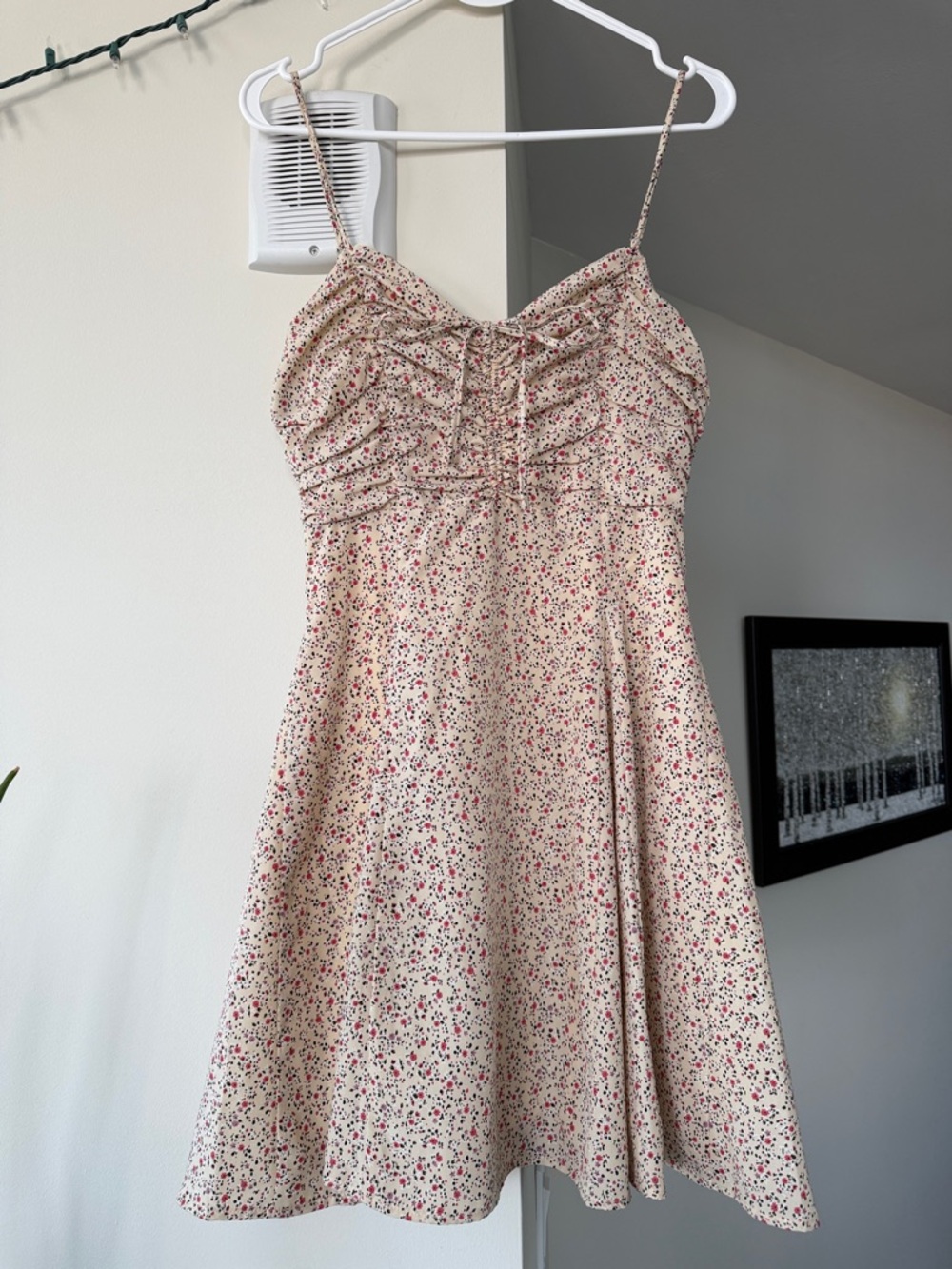 Storia Cream Mini Dress with Pink Floral Print